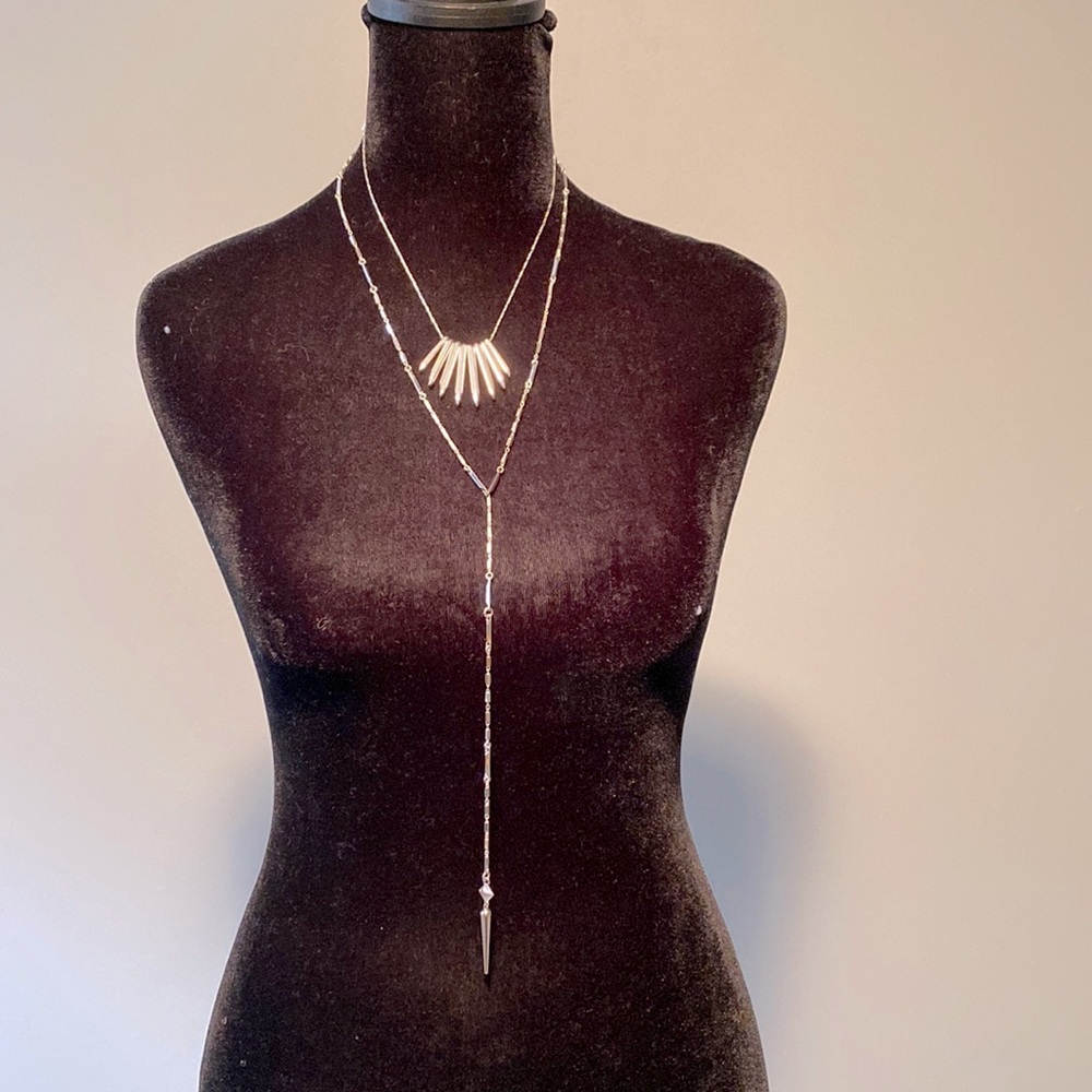 Stella & Dot combo silver necklace - choker with lariat